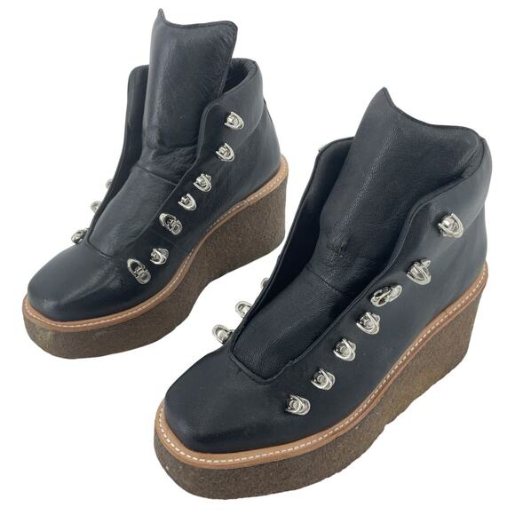 Jeffrey Campbell Black Leather Wedge Platform Booties Women’s Size 8 Preowned - Picture 1 of 7